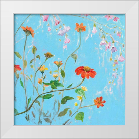 Wild Flowers on Cerulean IV White Modern Wood Framed Art Print by Iafrate, Sandra