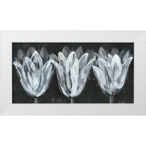 White Trio on Black I White Modern Wood Framed Art Print by Goldberger, Jennifer