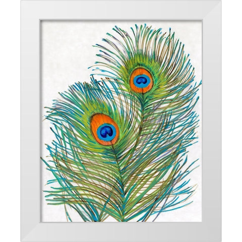 Vivid Peacock Feathers I White Modern Wood Framed Art Print by OToole, Tim