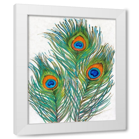 Vivid Peacock Feathers II White Modern Wood Framed Art Print by OToole, Tim