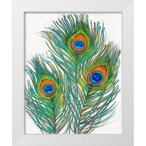 Vivid Peacock Feathers II White Modern Wood Framed Art Print by OToole, Tim