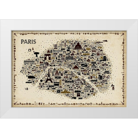 Antique Iconic Cities-Paris White Modern Wood Framed Art Print by Esquer, Rafael