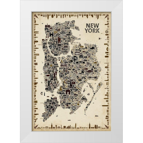 Antique Iconic Cities-New York White Modern Wood Framed Art Print by Esquer, Rafael