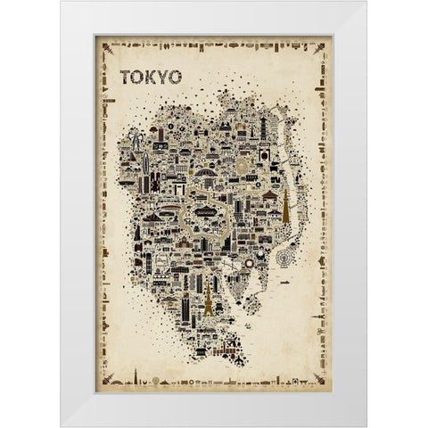 Antique Iconic Cities-Tokyo White Modern Wood Framed Art Print by Esquer, Rafael