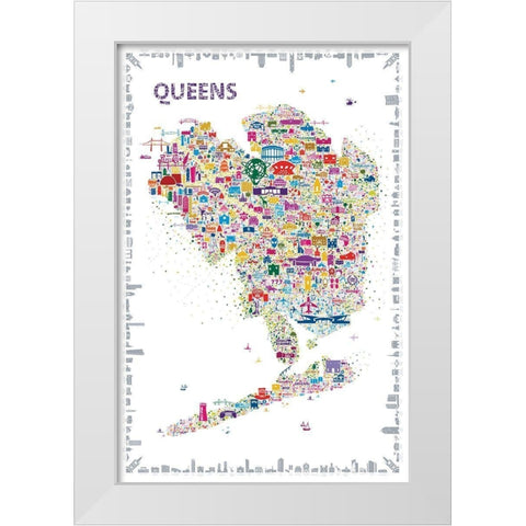 New York Collection-Queens White Modern Wood Framed Art Print by Esquer, Rafael