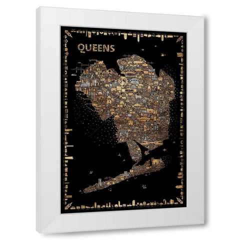 Glam New York Collection-Queens White Modern Wood Framed Art Print by Esquer, Rafael