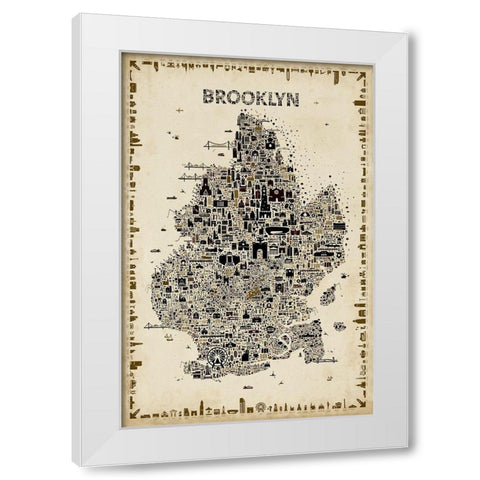 Antique New York Collection-Brooklyn White Modern Wood Framed Art Print by Esquer, Rafael