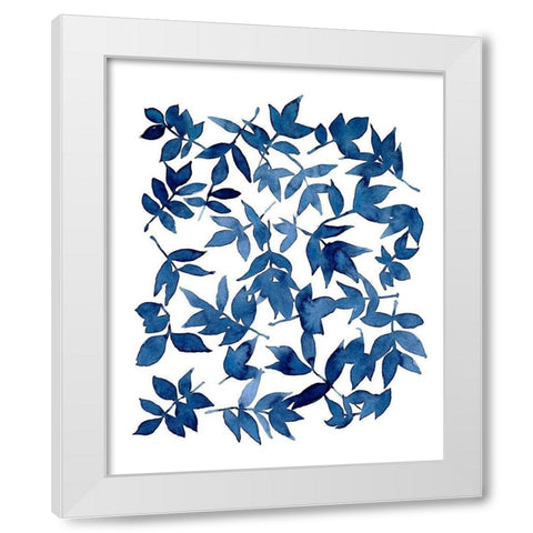 Indigo Fallen Leaves I White Modern Wood Framed Art Print by Scarvey, Emma