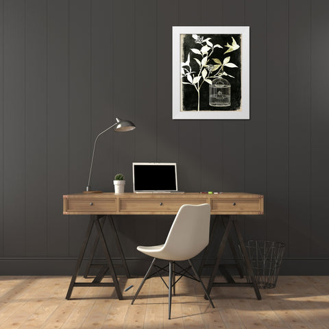 Branch and Bird I White Modern Wood Framed Art Print by Wang, Melissa