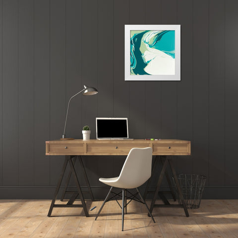 Flowing Teal I White Modern Wood Framed Art Print by Studio W