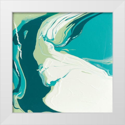 Flowing Teal I White Modern Wood Framed Art Print by Studio W