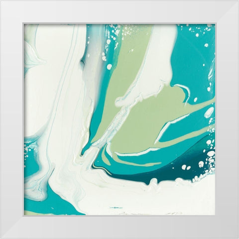 Flowing Teal II White Modern Wood Framed Art Print by Studio W