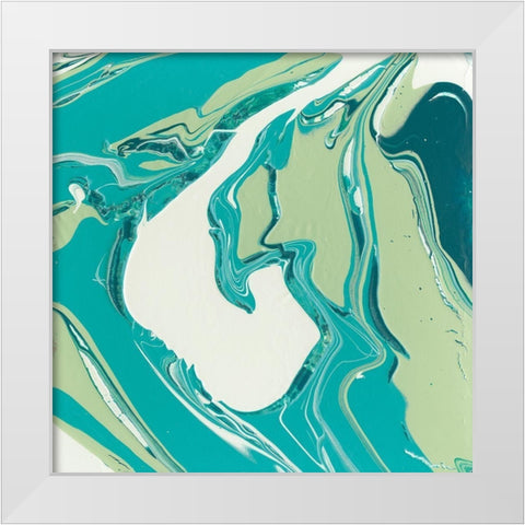 Flowing Teal IV White Modern Wood Framed Art Print by Studio W