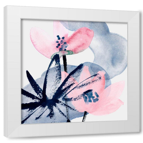 Pink Water Lilies I White Modern Wood Framed Art Print by Wang, Melissa