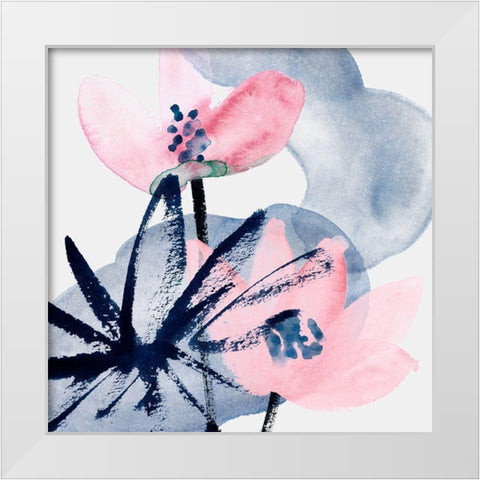 Pink Water Lilies I White Modern Wood Framed Art Print by Wang, Melissa