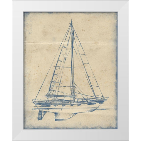 3-UP Yacht Blueprint IV White Modern Wood Framed Art Print by Harper, Ethan