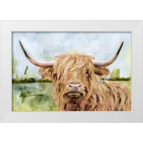 Custom Highland Grazer I White Modern Wood Framed Art Print by Borges, Victoria