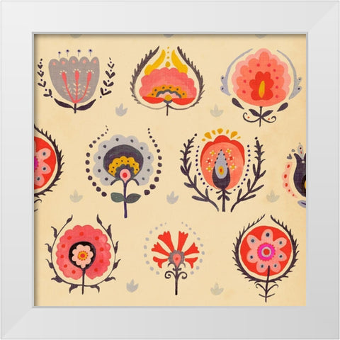 Textile Flowers II White Modern Wood Framed Art Print by Borges, Victoria