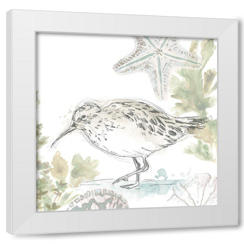 Seaside Sandpipers II White Modern Wood Framed Art Print by Vess, June Erica