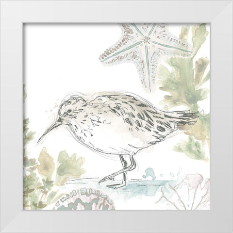 Seaside Sandpipers II White Modern Wood Framed Art Print by Vess, June Erica