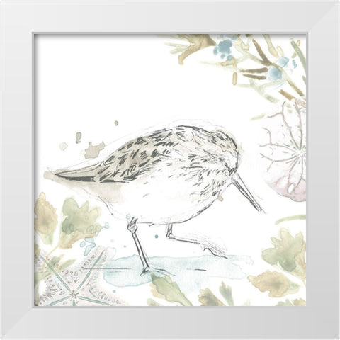 Seaside Sandpipers III White Modern Wood Framed Art Print by Vess, June Erica