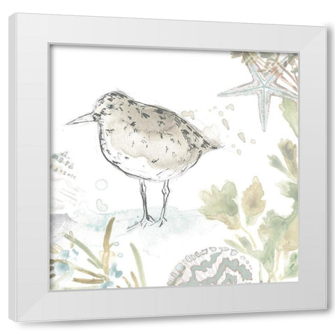 Seaside Sandpipers IV White Modern Wood Framed Art Print by Vess, June Erica