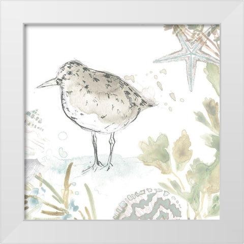 Seaside Sandpipers IV White Modern Wood Framed Art Print by Vess, June Erica