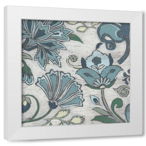 Blue Garden Chintz I White Modern Wood Framed Art Print by Vess, June Erica