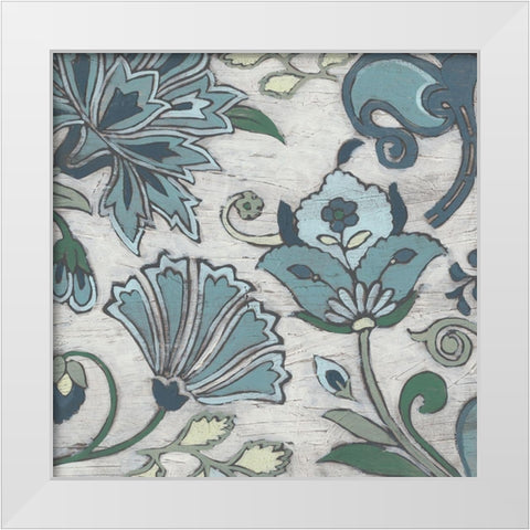 Blue Garden Chintz I White Modern Wood Framed Art Print by Vess, June Erica