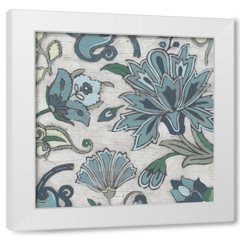 Blue Garden Chintz IV White Modern Wood Framed Art Print by Vess, June Erica