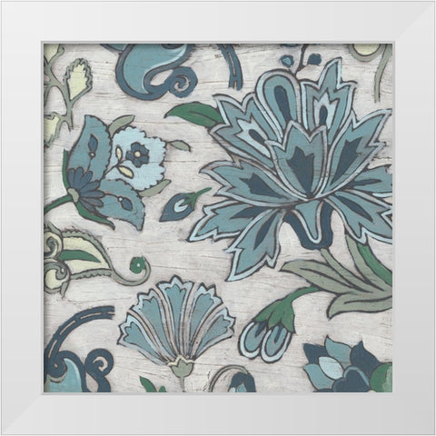 Blue Garden Chintz IV White Modern Wood Framed Art Print by Vess, June Erica