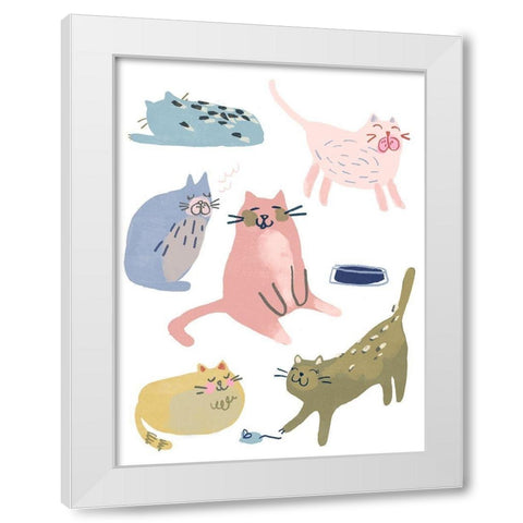 Cat Squad II White Modern Wood Framed Art Print by Vess, June Erica