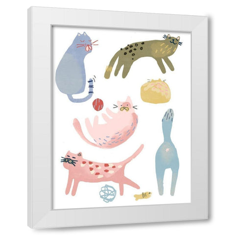 Cat Squad III White Modern Wood Framed Art Print by Vess, June Erica