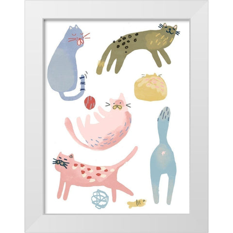 Cat Squad III White Modern Wood Framed Art Print by Vess, June Erica