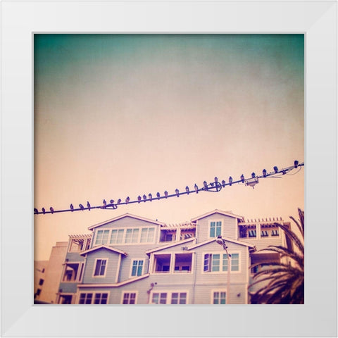 Birds on Wires I White Modern Wood Framed Art Print by Brown, Thomas