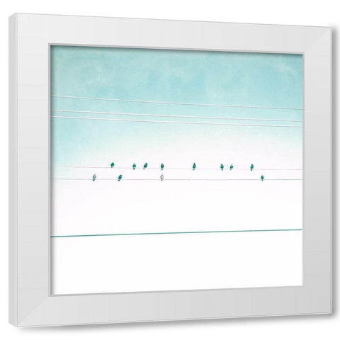 Birds on Wires IV White Modern Wood Framed Art Print by Brown, Thomas