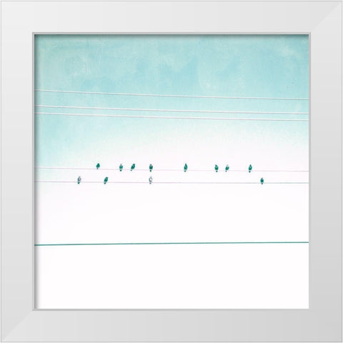 Birds on Wires IV White Modern Wood Framed Art Print by Brown, Thomas