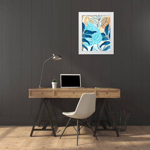 Blue Jungle III White Modern Wood Framed Art Print by Vess, June Erica