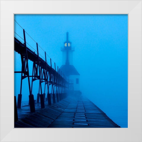 Lighthouse at Night I White Modern Wood Framed Art Print by McLoughlin, James