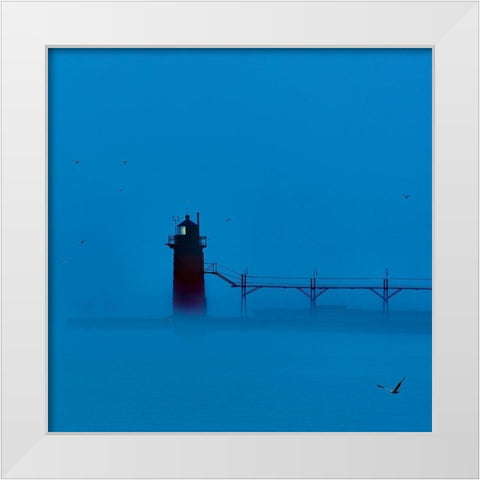 Lighthouse at Night II White Modern Wood Framed Art Print by McLoughlin, James