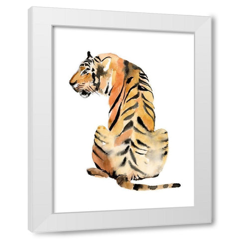 Sitting Tiger II White Modern Wood Framed Art Print by Goldberger, Jennifer