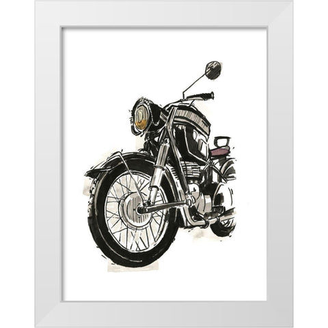 Motorcycles in Ink IV White Modern Wood Framed Art Print by Warren, Annie