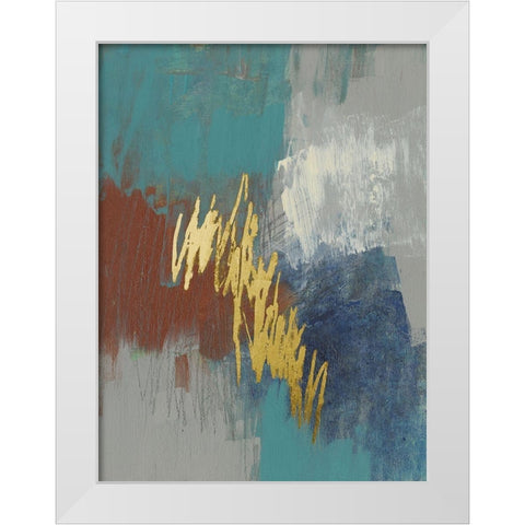 Scripted Rust and Teal I White Modern Wood Framed Art Print by Goldberger, Jennifer
