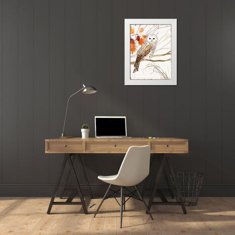 Harvest Owl I White Modern Wood Framed Art Print by Borges, Victoria