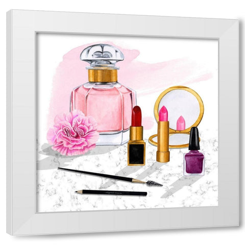 Makeup Counter I White Modern Wood Framed Art Print by Popp, Grace