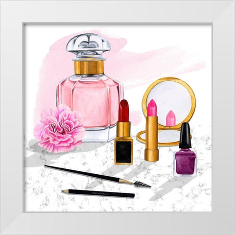 Makeup Counter I White Modern Wood Framed Art Print by Popp, Grace