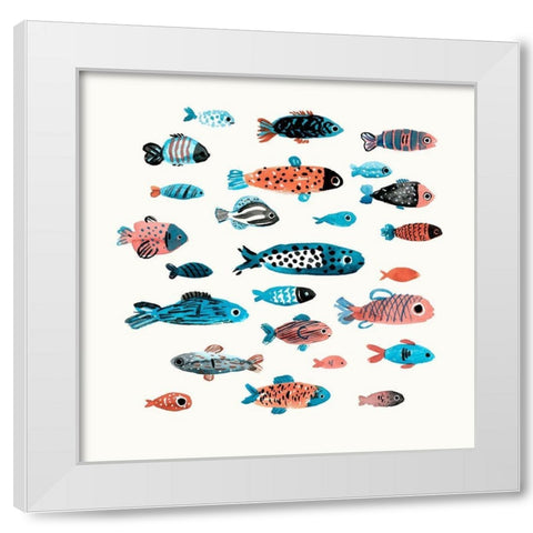 Fish School I White Modern Wood Framed Art Print by Warren, Annie