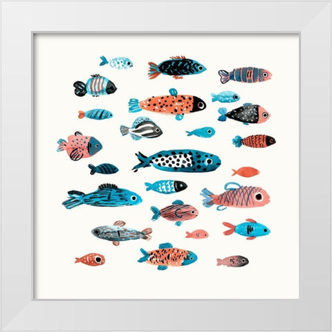 Fish School I White Modern Wood Framed Art Print by Warren, Annie
