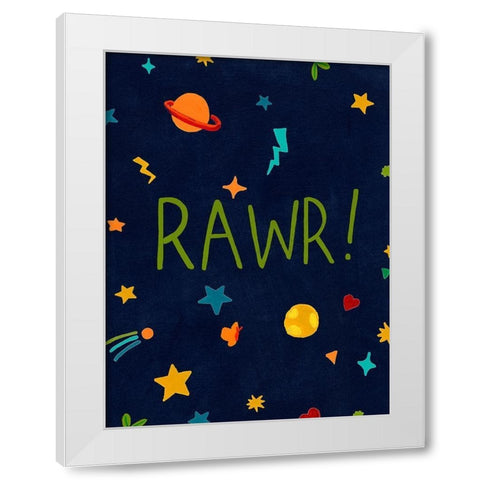 Starry Dinos I White Modern Wood Framed Art Print by Vess, June Erica