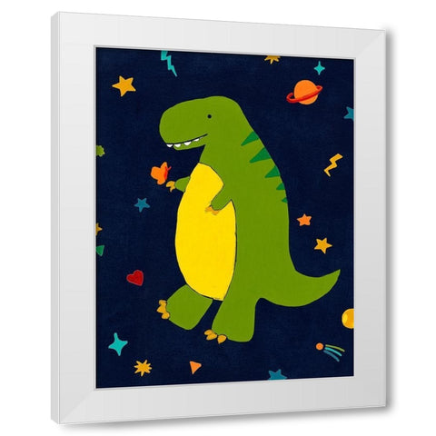 Starry Dinos III White Modern Wood Framed Art Print by Vess, June Erica